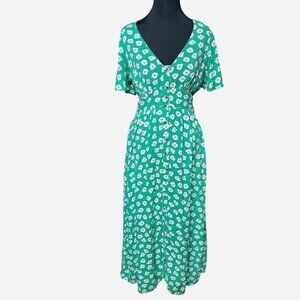 Billabong & Wrangler Maxi Dress Womens Small Green White Floral Button Down Y2k